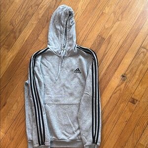 Adidas Gray Hoodie with Iconic Black Stripes